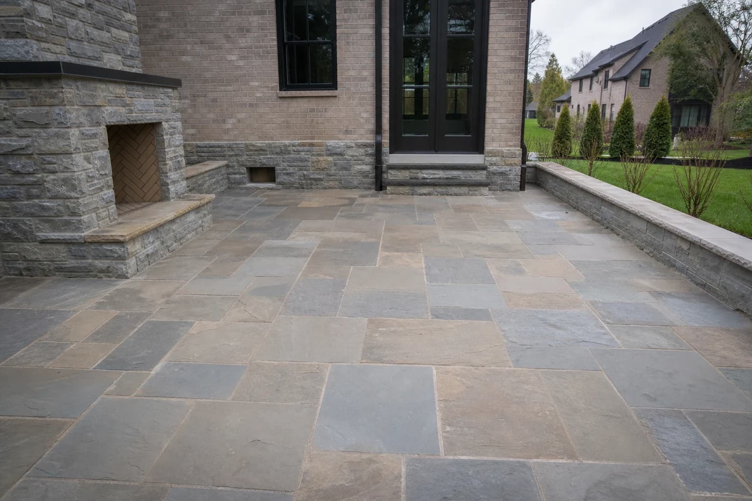 Stone patio installed at a Lexington-area property
